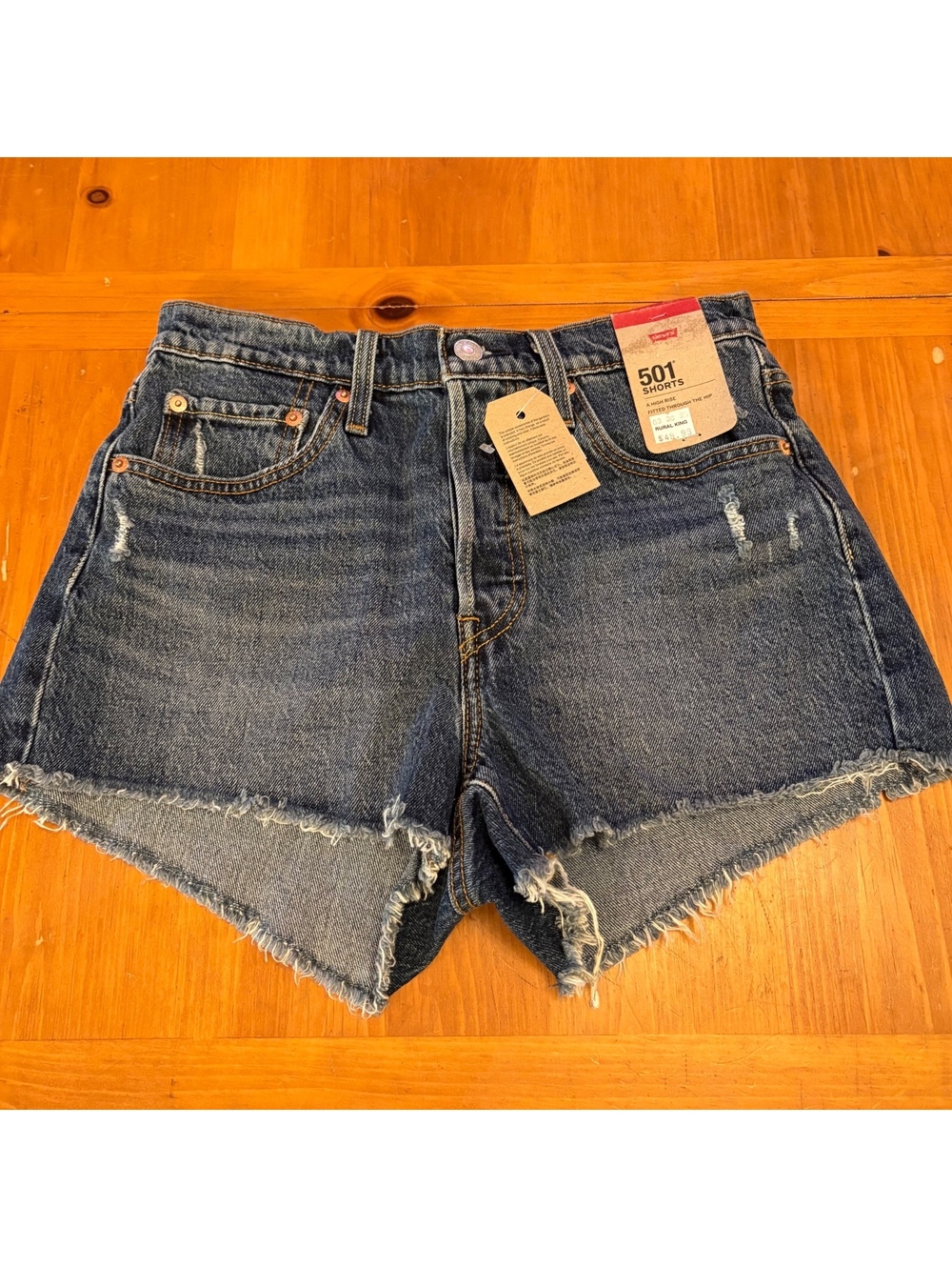 Levi's 501 High Rise Denim Shorts Women's 27 Raw Hem Distressed Medium Wash NWT